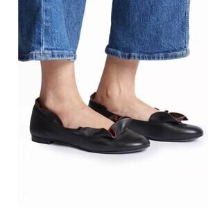 Fendi Red Leather Ruffle Trim Ballet Flats 7.5